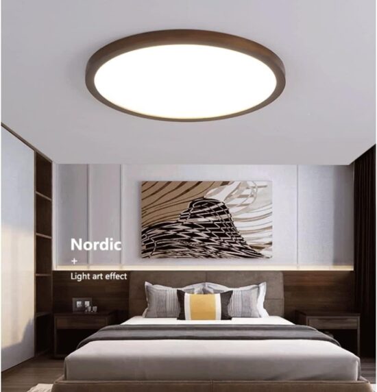 Amanrek Wooden Round Flush Mount Ceiling Light