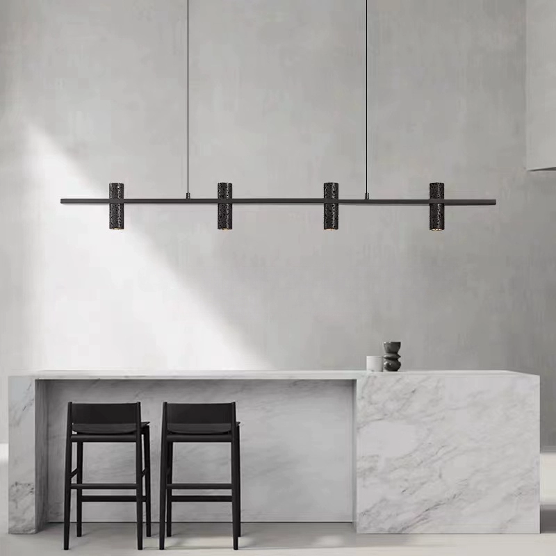 Cabrisstonn Modern Sleek Black Travertine Stone Pendant Light