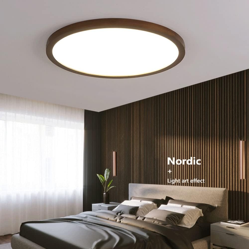 Amanrek Wooden Round Flush Mount Ceiling Light