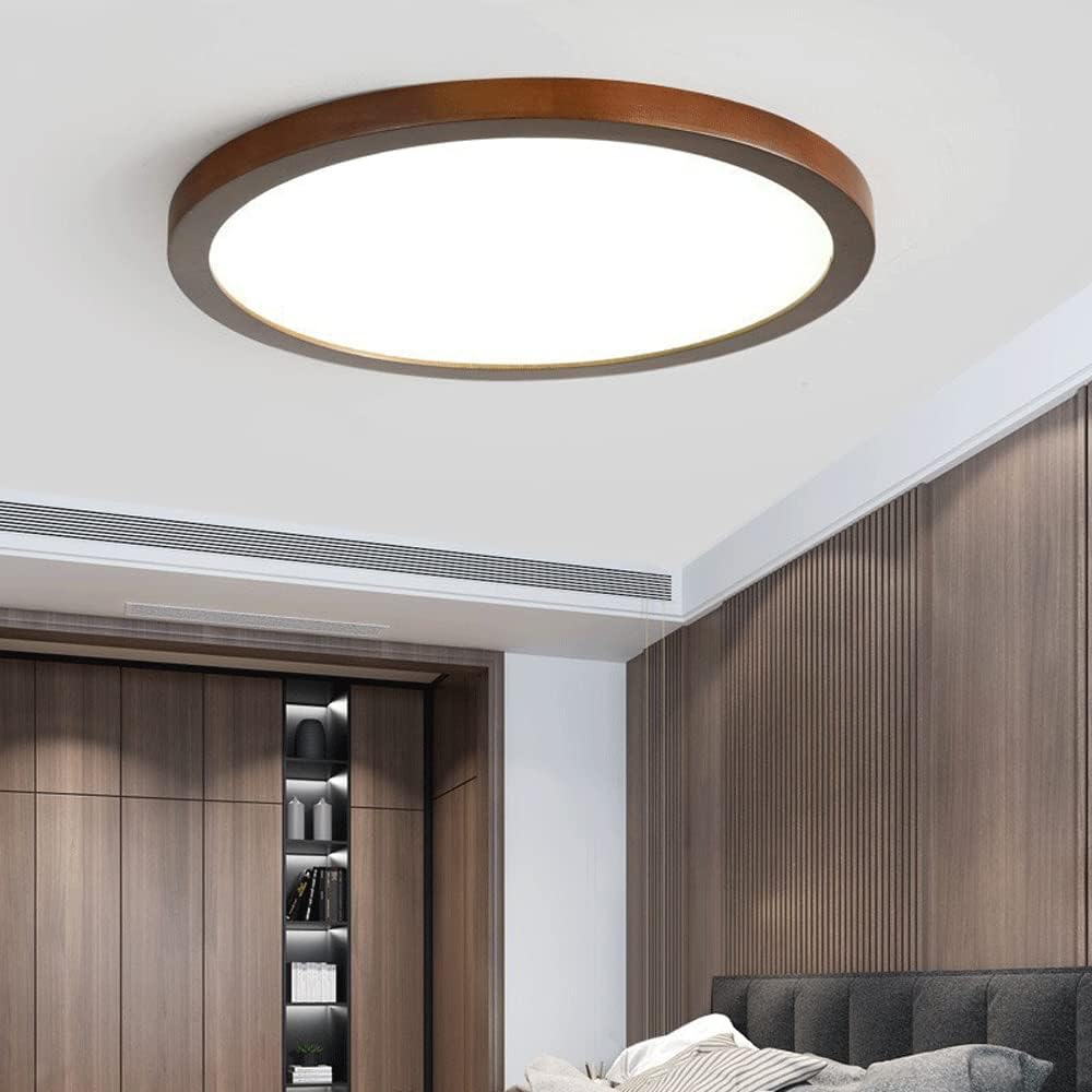 Amanrek Wooden Round Flush Mount Ceiling Light