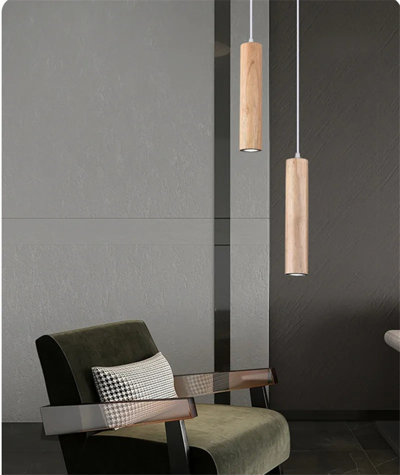 Frejre Minimalist Wood Long Tube Hanging Lamp