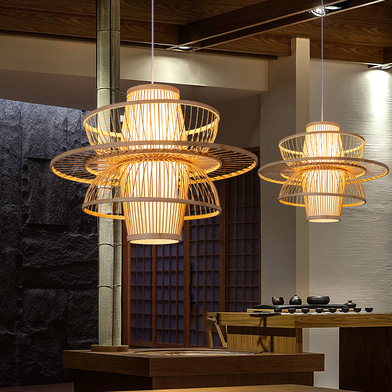 Rattana Bamboo UFO-Shaped Pendant Lamp