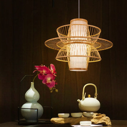 Rattana Bamboo UFO-Shaped Pendant Lamp