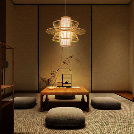 Rattana Bamboo UFO-Shaped Pendant Lamp