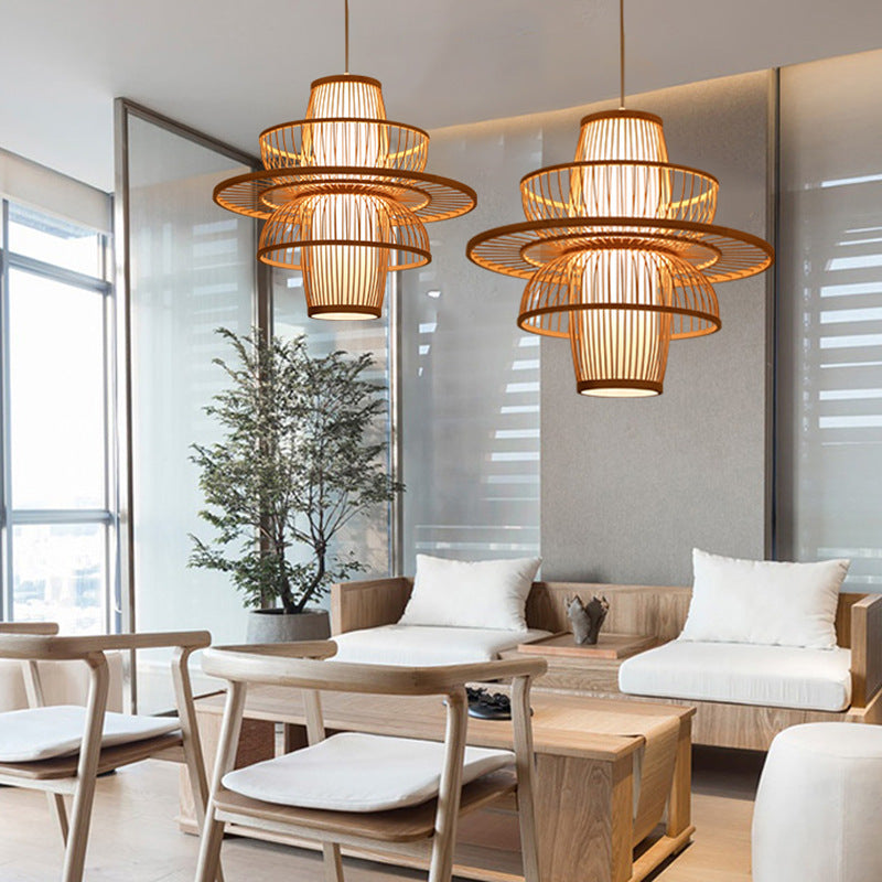 Rattana Bamboo UFO-Shaped Pendant Lamp