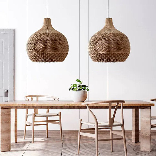 LED Rattan Stripe Metal Pendant Light