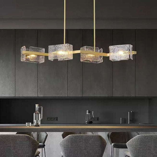 LED Copper Water Wave Glass Pendant Light Chandelier