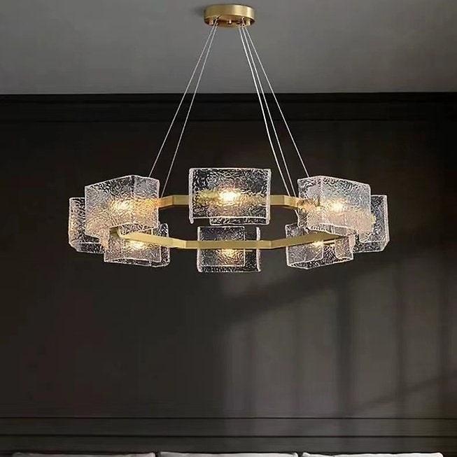 LED Copper Water Wave Glass Pendant Light Chandelier