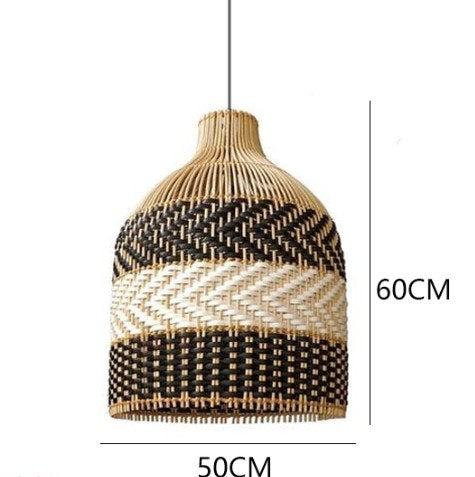 LED Rattan Stripe Metal Pendant Light