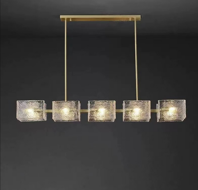 LED Copper Water Wave Glass Pendant Light Chandelier