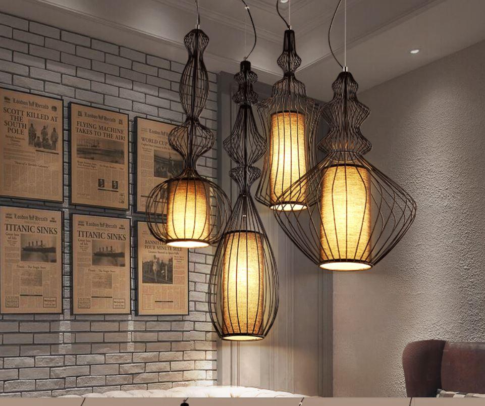 LED Metal Cloth Chinese Design Pendant Light Cage Shape