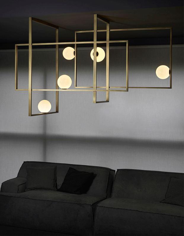 LED Geometric Chandelier in Gold with Metal and Glass