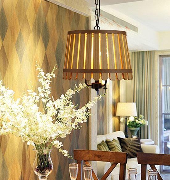 Barrel Style Wood LED Pendant Light