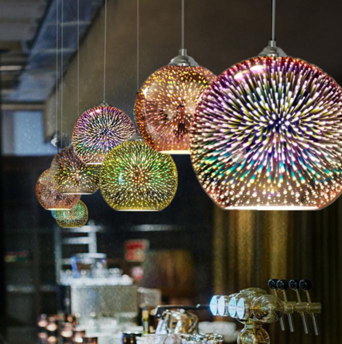 LED 3D Multi-color Glass Sphere Pendant Light