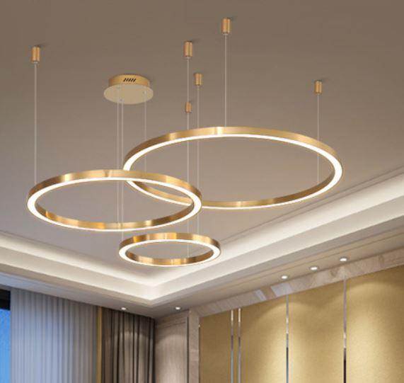 LED Gold Round Nordic Pendant Horizontal Light