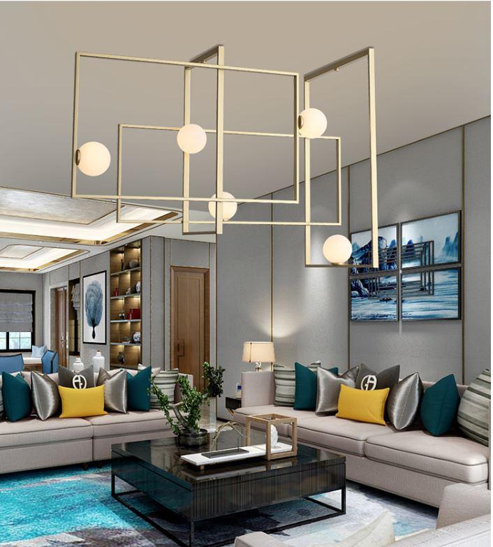 LED Geometric Chandelier in Gold with Metal and Glass