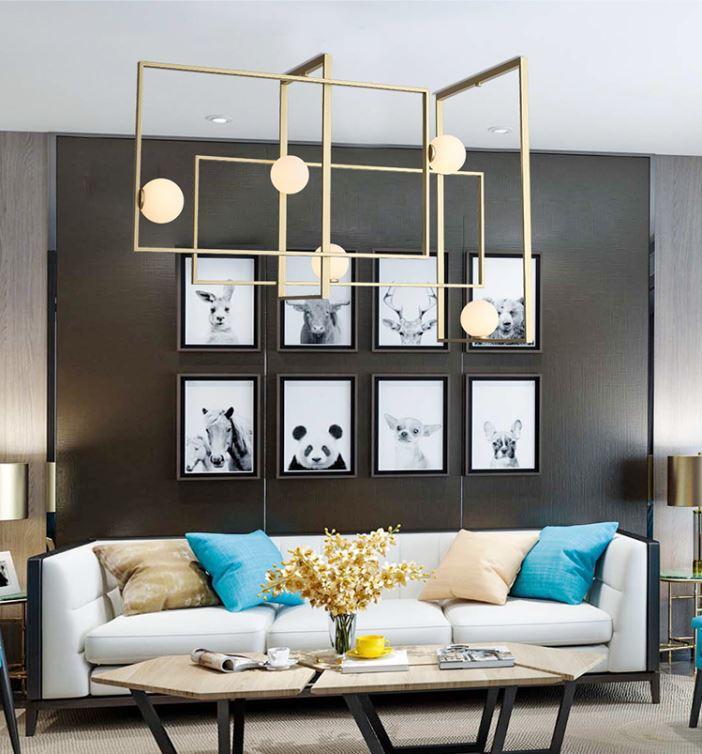 LED Geometric Chandelier in Gold with Metal and Glass